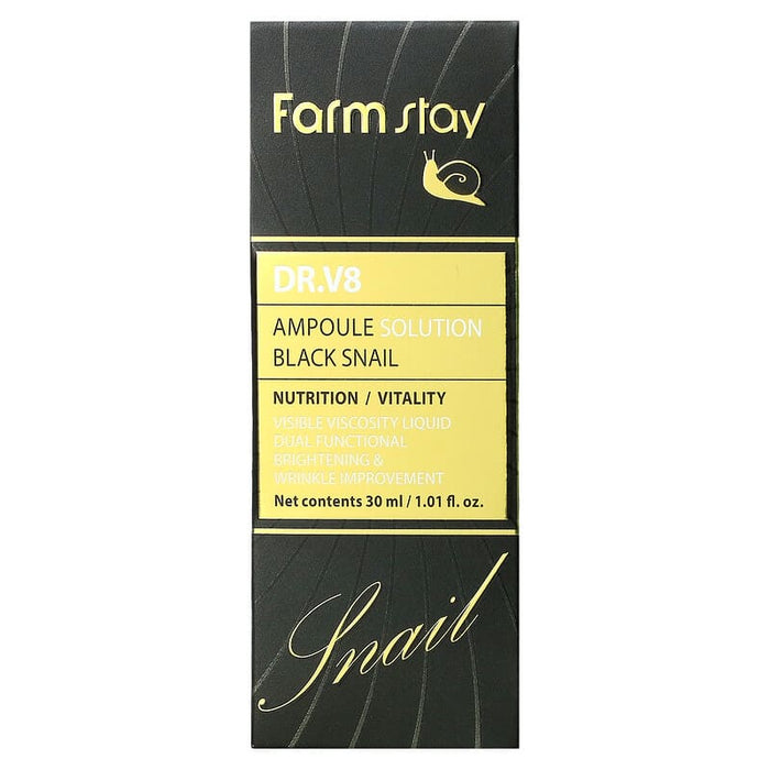Farmstay, Dr. V8 Ampoule Solution Black Snail, 1.01 fl oz (30 ml)