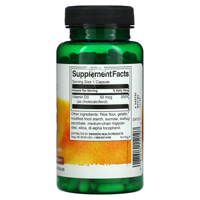 Swanson, Vitamin D3, 1,000 IU, 250 Capsules