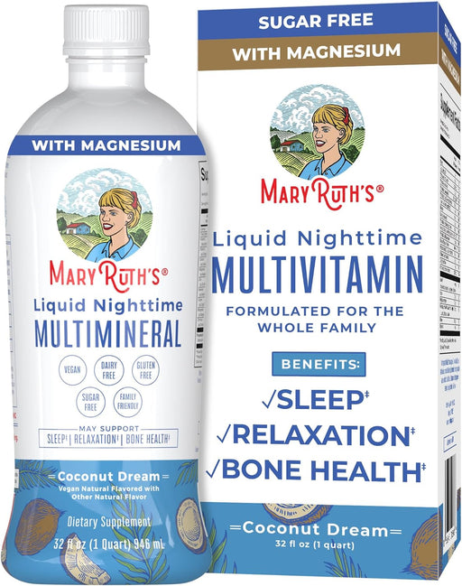 Maryruth Organics Nighttime Liquid Multimineral Sleep Supplement, Sugar Free, Calm Magnesium Citrate Sleep, NO Melatonin, Calcium Magnesium Zinc, 4 Flavors Available, Vegan, Gluten Free, 32 Servings