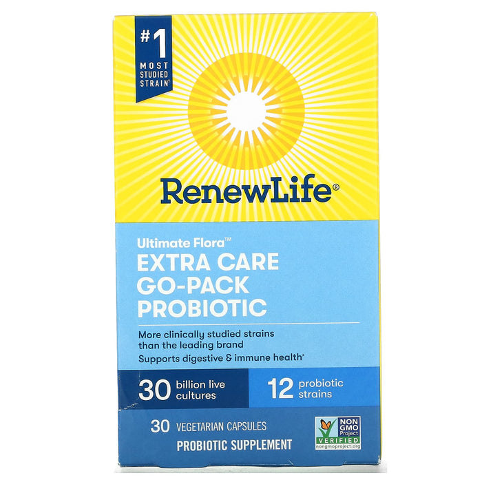 Renew Life, Ultimate Flora, Extra Care Go-Pack Probiotic, 30 Billion Live Cultures, 30 Vegetarian Capsules