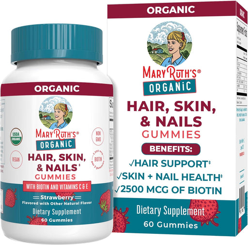 Maryruth Organics Hair Skin and Nail | USDA Organic | Biotin Gummy with Vitamin C and E | for Ages 14+ | 60 Count