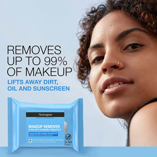 Neutrogena Makeup Remover Wipes, Daily Facial Cleanser Towelettes, Gently Cleanse and Remove Oil & Makeup, Alcohol-Free Makeup Wipes, 2 X 25 Ct.