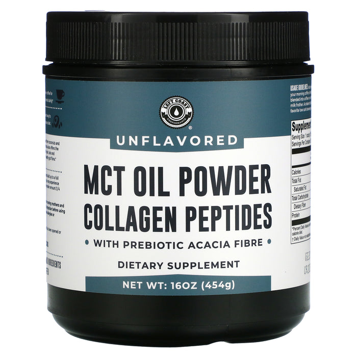 Left Coast Performance, MCT Oil Powder Collagen Peptides with Prebiotic Acacia Fibre, Unflavored, 16 oz (454 g)