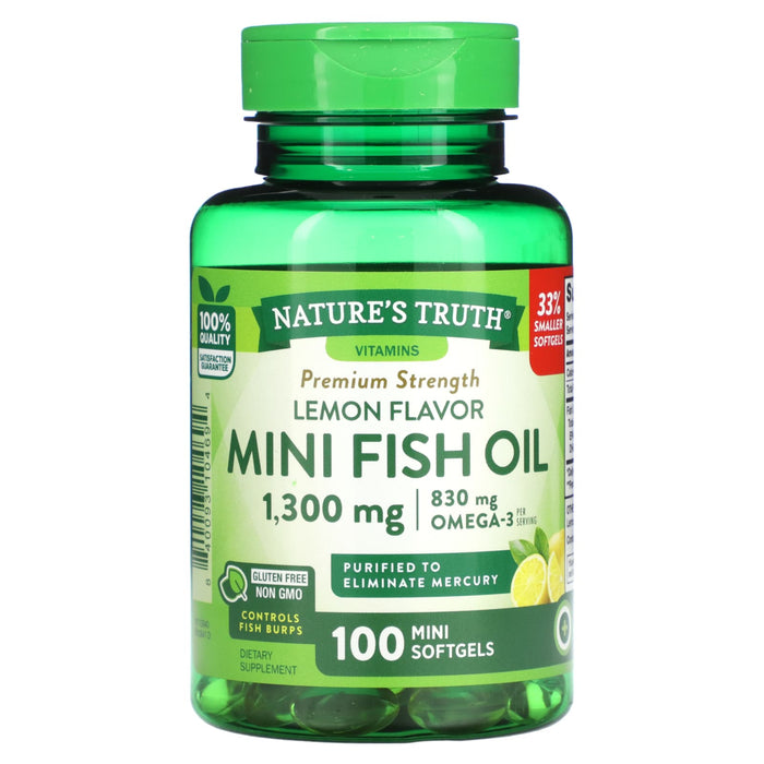 Nature's Truth, Mini Fish Oil, Premium Strength, Lemon, 650 mg, 100 Mini Softgels