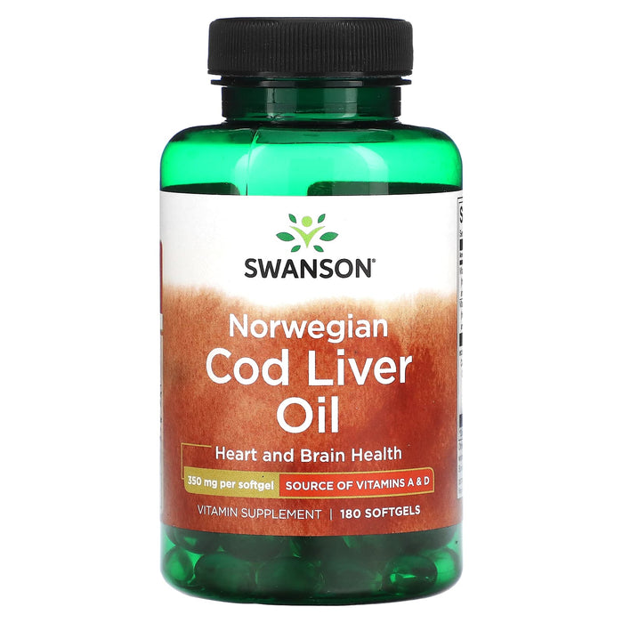 Swanson, Norwegian Cod Liver Oil, 350 mg , 180 Softgels