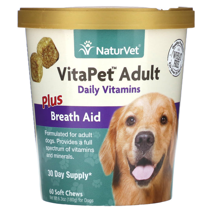 NaturVet, VitaPet Adult , Daily Vitamins Plus Breath Aid, For Dogs, 60 Soft Chews, 6.3 oz (180 g)