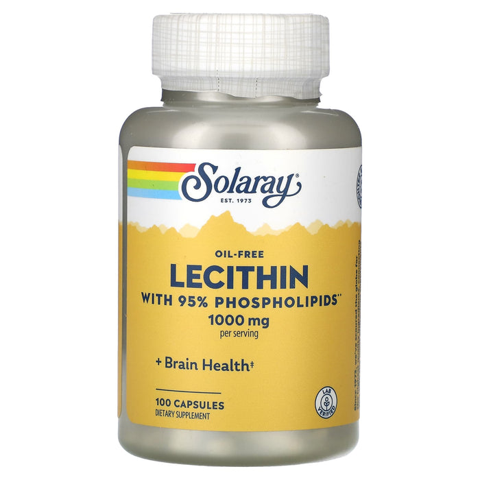 Solaray, Oil-free, Lecithin, with 95% Phospholipids, 500 mg, 100 Capsules