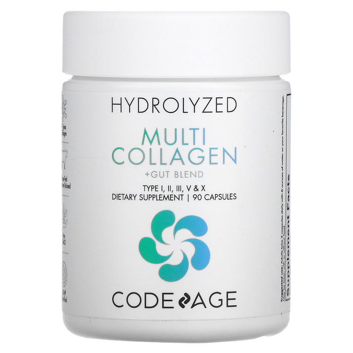 Codeage, Hydrolyzed Multi Collagen + Gut Blend, Type I, II, III, V, X, 90 Capsules