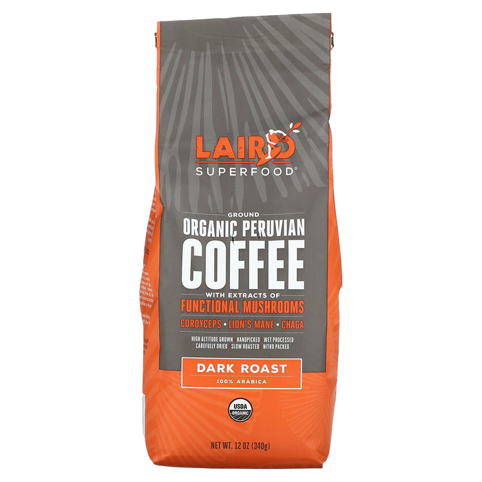 Laird Superfood, Organic Peruvian Coffee, Ground, Dark Roast, 12 oz (340 g)