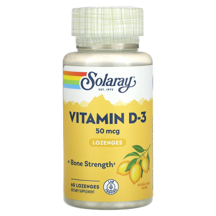 Solaray, Vitamin D-3 Lozenges, Lemon Flavor, 50 mcg, 60 Lozenges