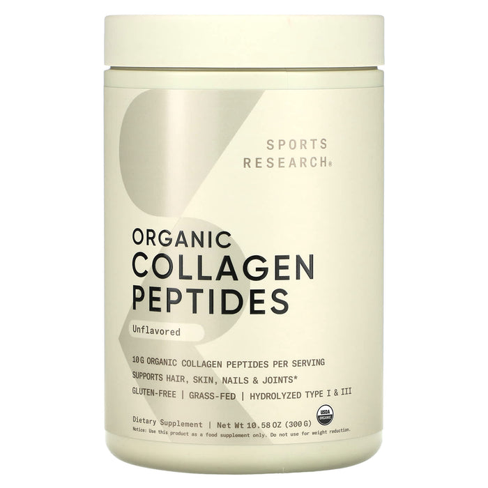 Sports Research, Organic Collagen Peptides, Unflavored, 10.58 oz (300 g)