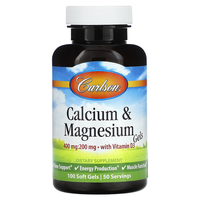 Carlson, Calcium & Magnesium Gels With Vitamin D3, 100 Soft Gels