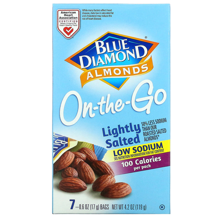Blue Diamond, Almonds, On-The-Go, Lightly Salted, Low Sodium, 7 Bags, 0.6 oz (17 g) Each