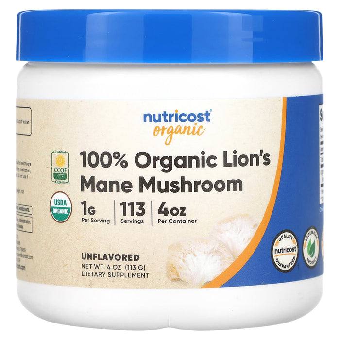 Nutricost, Organic Lion's Mane Mushroom, Unflavored, 1 lb (454 g)