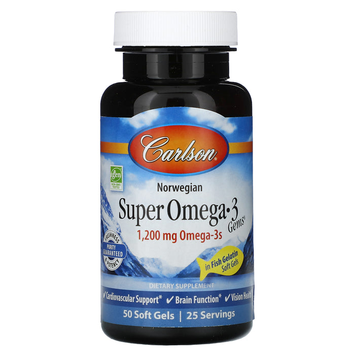 Carlson, Super Omega-3 Gems, 600 mg, 50 Soft Gels