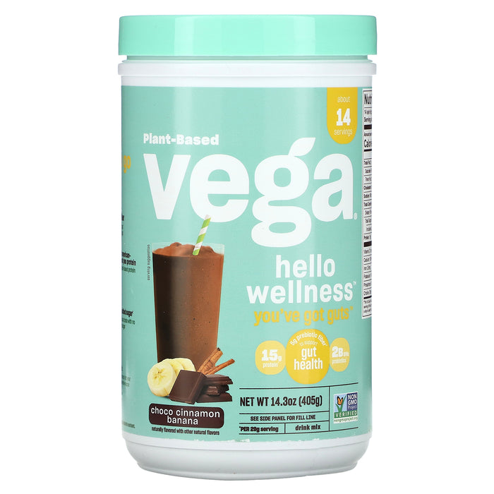 Vega, Plant-Based, Hello Wellness Drink Mix, Choco Cinnamon Banana, 14.3 oz (405 g)