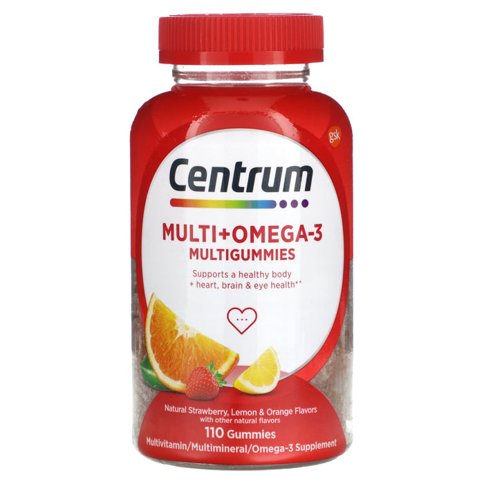 Centrum, Multi + Omega-3 Multigummies, Natural Strawberry, Lemon & Orange, 110 Gummies