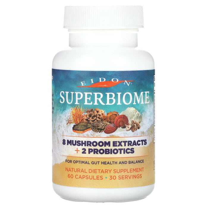 Eidon Mineral Supplements, Superbiome, 8 Mushroom Extracts + 2 Probiotics , 60 Capsules