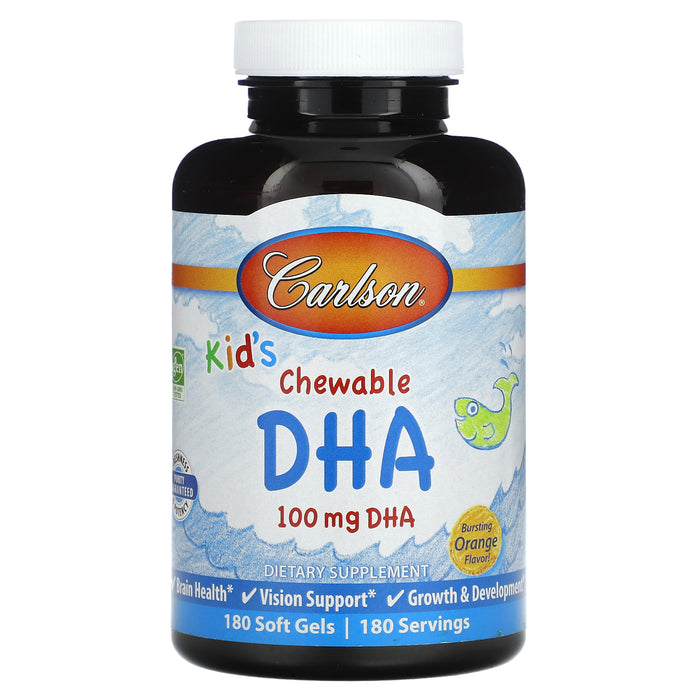Carlson, Kid's Chewable DHA, Bursting Orange, 100 mg, 180 Soft Gels