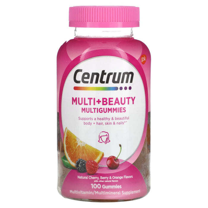 Centrum, Multi + Beauty Multigummies, Natural Cherry, Berry & Orange, 100 Gummies