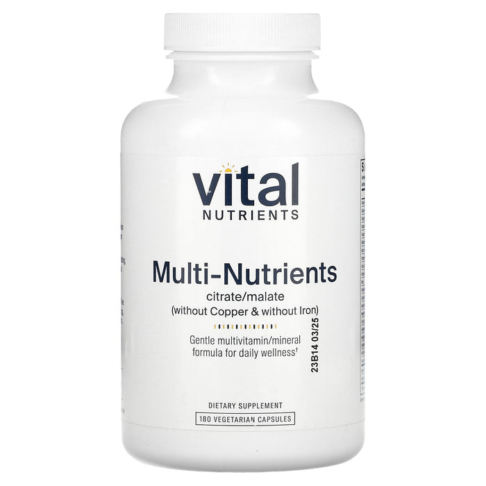 Vital Nutrients, Multi-Nutrients Citrate/Malate (Without Copper & Without Iron), 180 Vegetarian Capsules