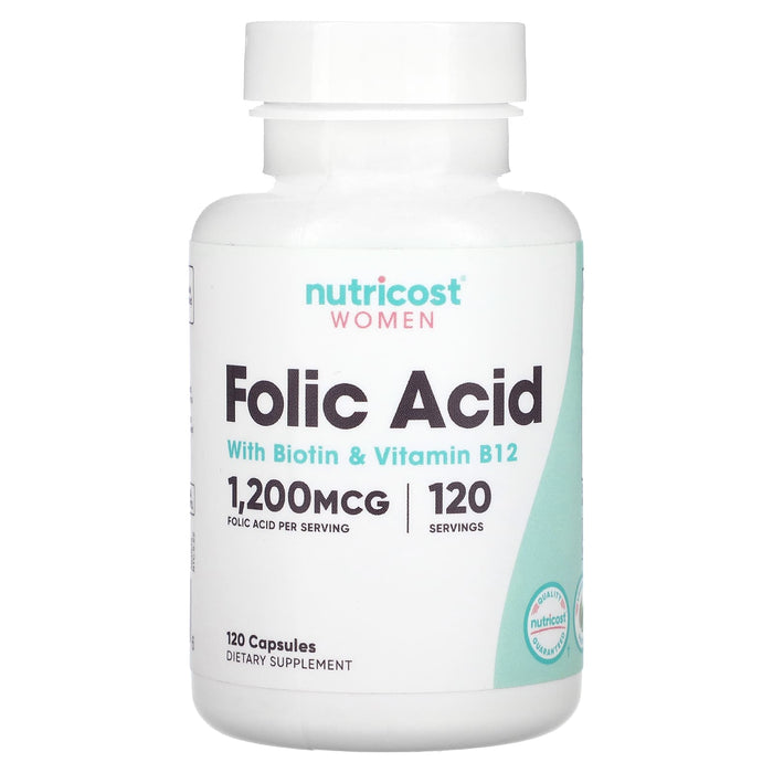 Nutricost, Women, Folic Acid with Biotin & Vitamin B12, 120 Capsules