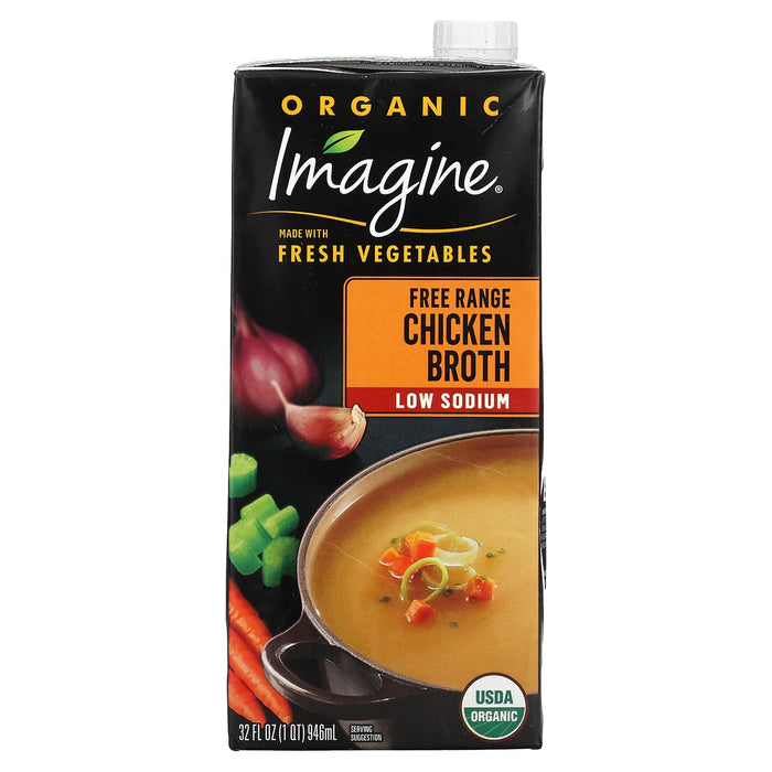 Imagine Soups, Organic Free Range Chicken Broth, Low Sodium, 32 fl oz (946 ml)