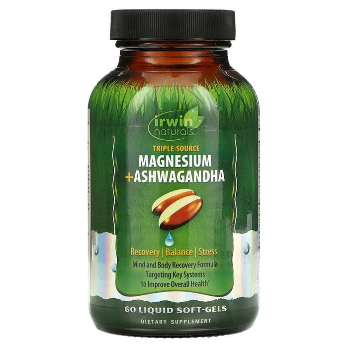 Irwin Naturals, Triple Source Magnesium + Ashwagandha, 60 Liquid Soft-Gels