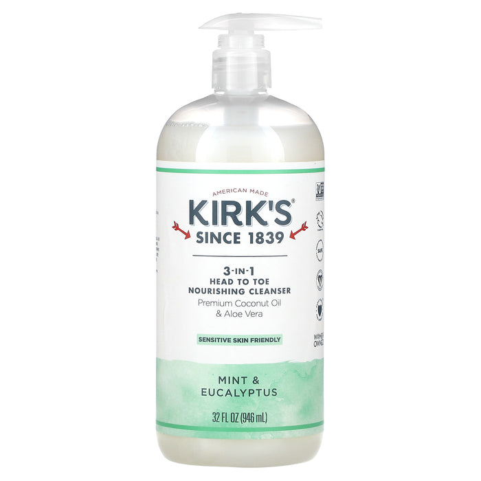 Kirks, 3-in-1 Head To Toe Nourishing Cleanser, Mint & Eucalptus, 32 fl oz (946 ml)