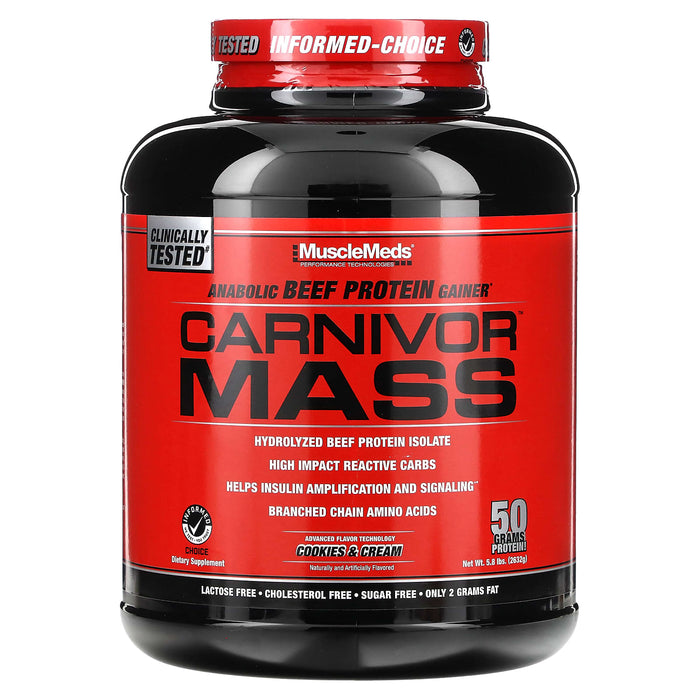 MuscleMeds, Carnivor Mass, Anabolic Beef Protein Gainer, Strawberry, 5.79 lbs (2,698 g)