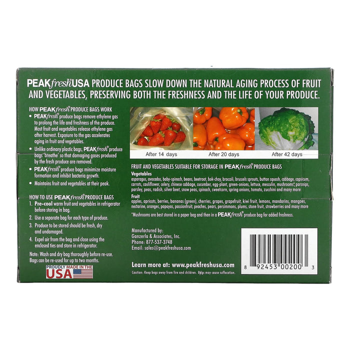 PEAKfresh USA, Produce Bags with Twist Ties, Reusable, 10 Bags