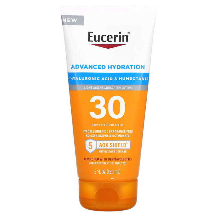 Eucerin, Advanced Hydration, Lightweight Sunscreen Lotion, SPF 30, Fragrance Free, 5 fl oz (150 ml)