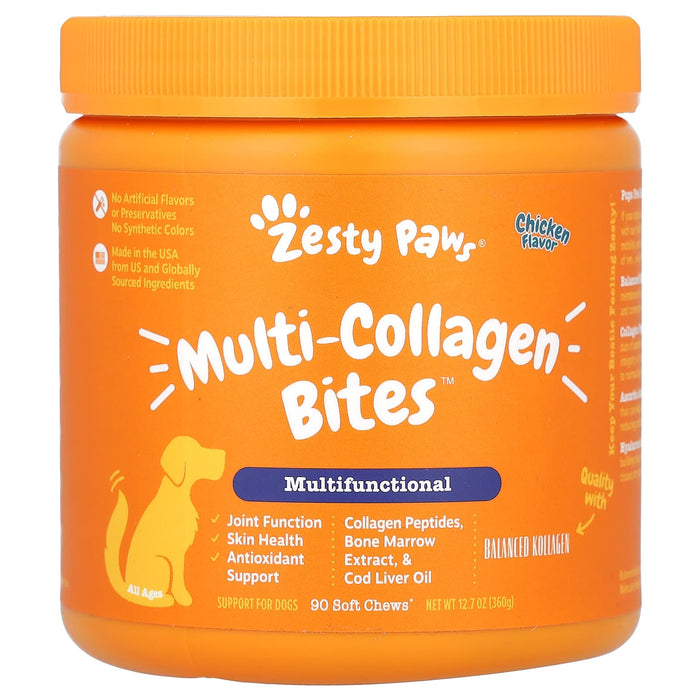 Zesty Paws, Multi-Collagen Bites, For Dogs, Multifunctional, All Ages, Chicken, 90 Soft Chews