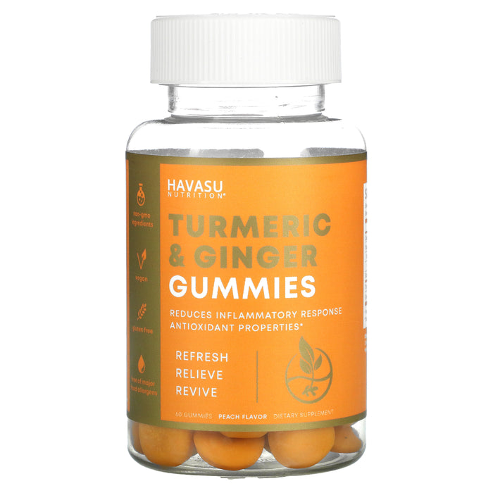 Havasu Nutrition, Turmeric & Ginger Gummies, Peach, 60 Gummies