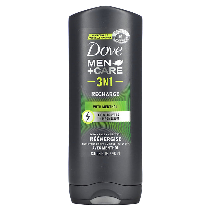 Dove, Men+Care 3 n 1, Body + Face + Hair Wash with Menthol, Recharge, 13.5 oz (400 ml)