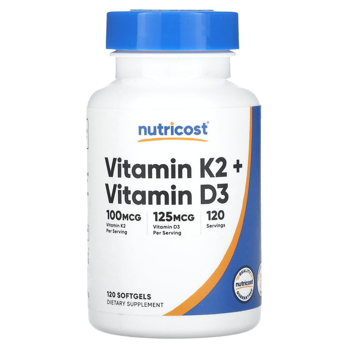 Nutricost, Vitamin K2 + Vitamin D3, 120 Softgels