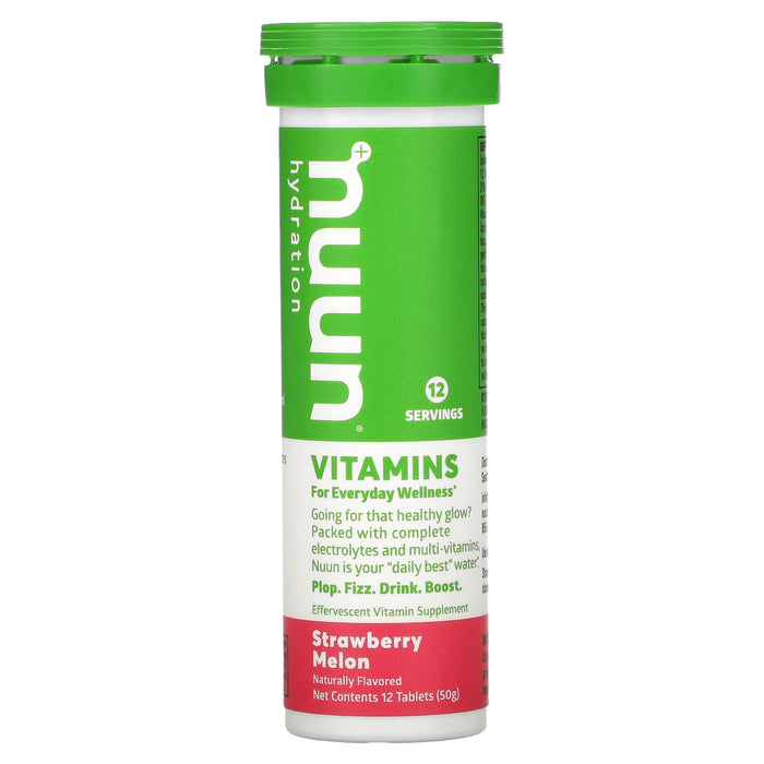 Nuun, Hydration, Vitamins, Effervescent Vitamin Supplement, Strawberry Melon, 12 Tablets