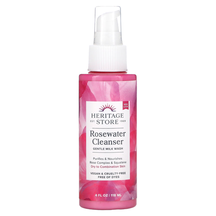 Heritage Store, Rosewater Cleanser, Dry To Combination Skin, 4 fl oz (118 ml)