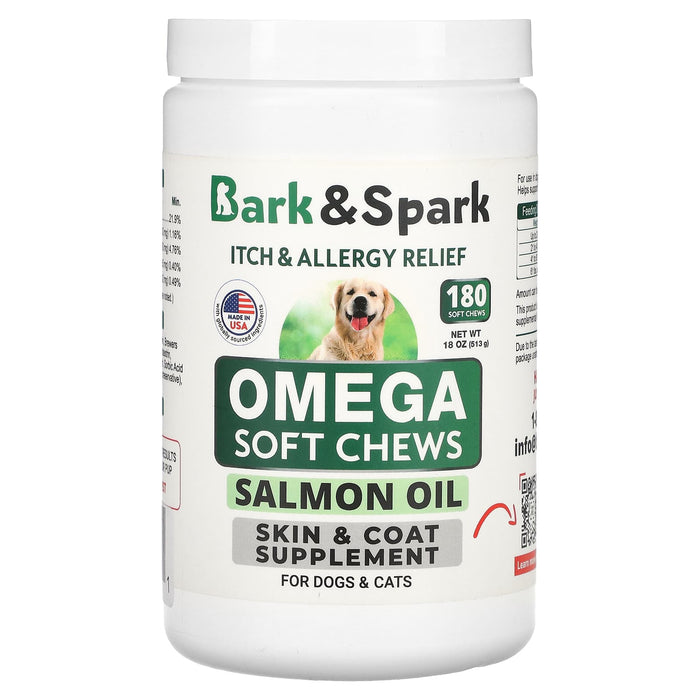 Bark&Spark, Omega Soft Chews, Salmon Oil, For Dogs & Cats, 180 Soft Chews, 18 oz (513 g)