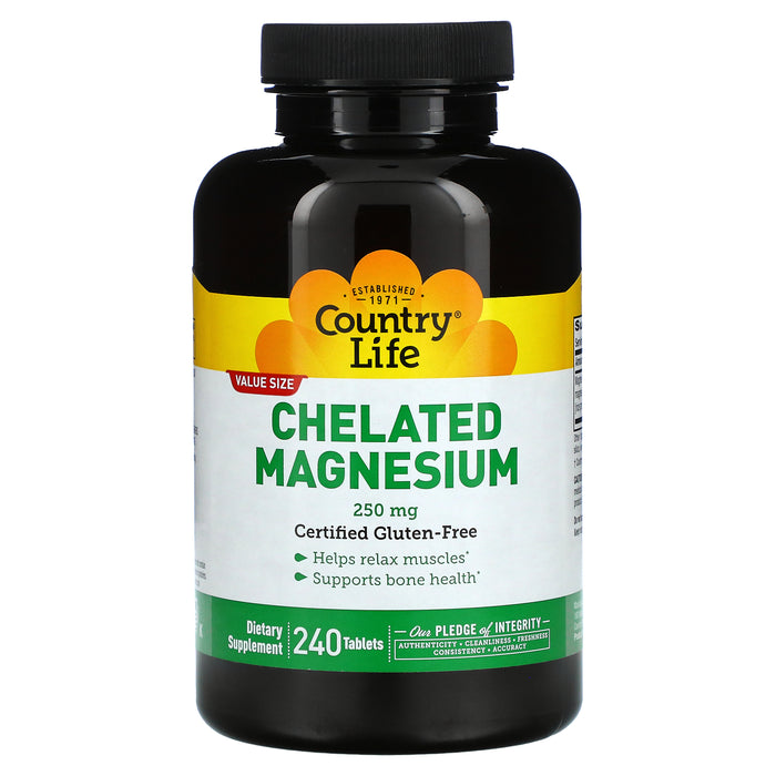 Country Life, Chelated Magnesium, 250 mg, 240 Tablets