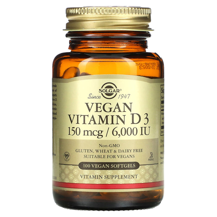 Solgar, Vegan Vitamin D3, 150 mcg / 6,000 IU, 100 Vegan Softgels