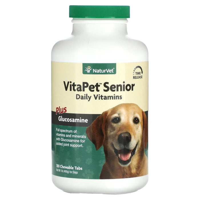NaturVet, VitaPet Senior, Daily Vitamins Plus Glucosamine, For Dogs, 180 Chewable Tabs 1 lb (468 g)