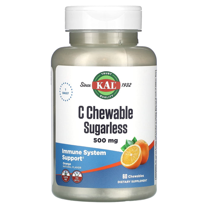 KAL, C Chewable Sugarless, Orange, 500 mg, 60 Chewables