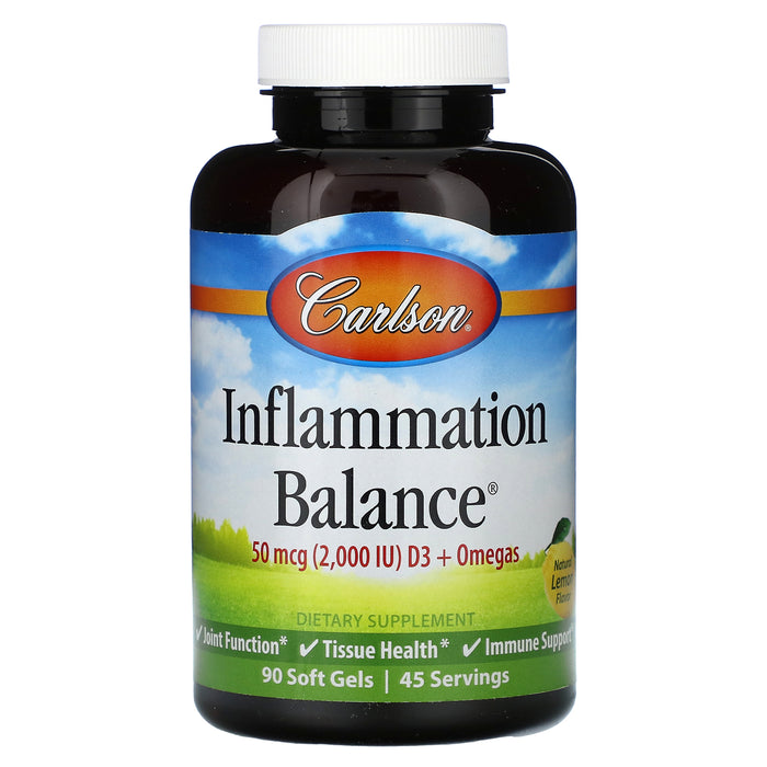 Carlson, Inflammation Balance D3 + Omegas, Natural Lemon, 25 mcg (1,000 IU) , 90 Soft Gels