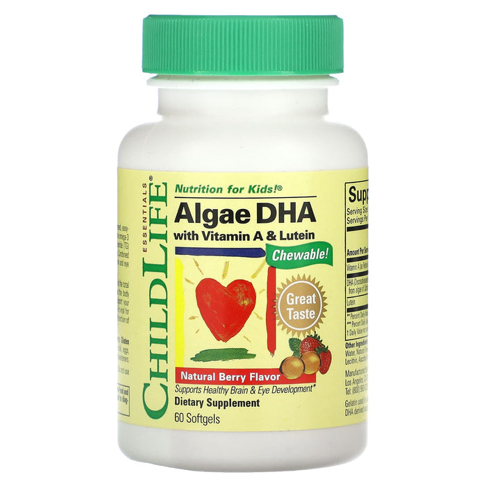 ChildLife Essentials, Algae DHA with Vitamin A & Lutein, Natural Berry, 60 Softgels