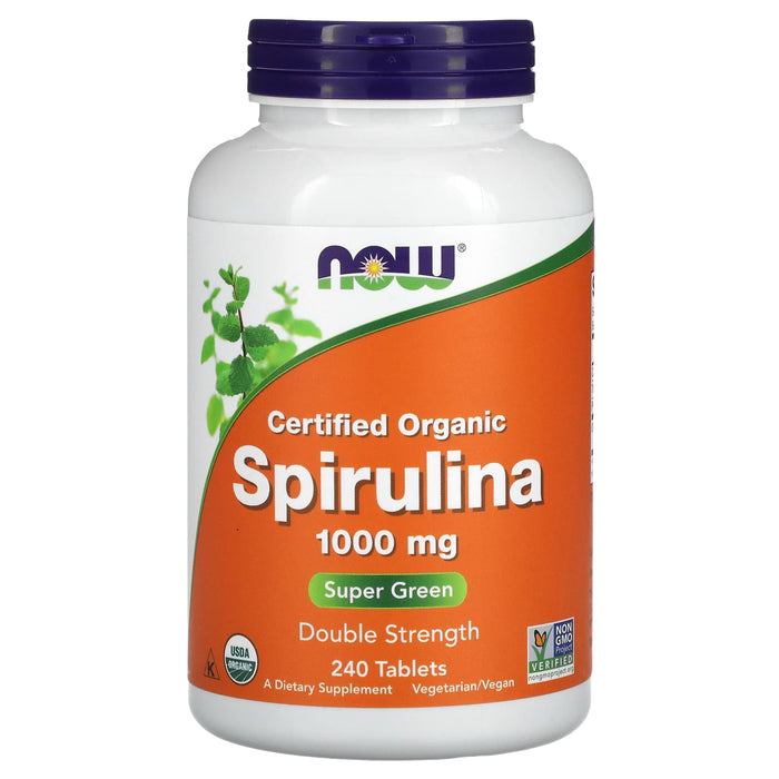 NOW Foods, Certified Organic Spirulina, Double Strength, 1,000 mg, 120 Tablets