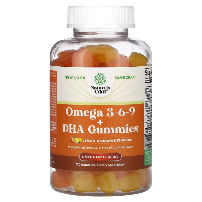Nature's Craft, Omega 3-6-9 + DHA Gummies, Lemon and Orange , 120 Gummies