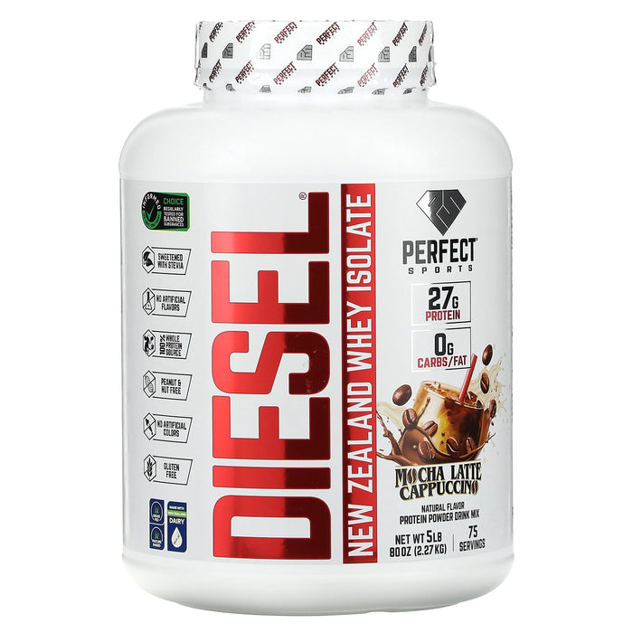 Perfect Sports, Diesel, New Zealand Whey Isolate, Mocha Latte Cappuccino, 5 lbs (2.27 kg)