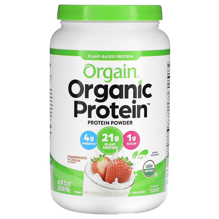 Orgain, Organic Protein Powder, Plant Based, Strawberries 'N Cream, 32.4 oz (920 g)