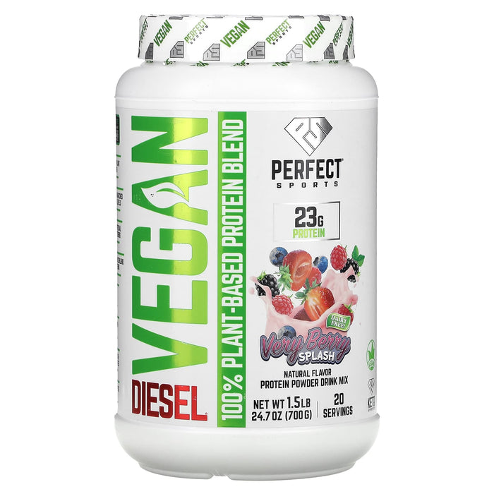 Perfect Sports, Diesel, Vegan, 100% Plant-Based Protein Blend, Very Berry Splash, 1.5 lb (700 g)